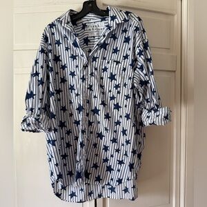 Frank & Eileen Navy Star Striped Mackenzie shirt EUC
